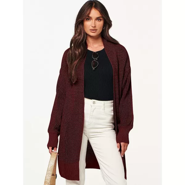 imageANRABESS Womens Oversized Cardigan Sweater Long Sleeve Open Front Chunky Waffle Knit Ribbed Hem Coatigan OutwearBurgundy