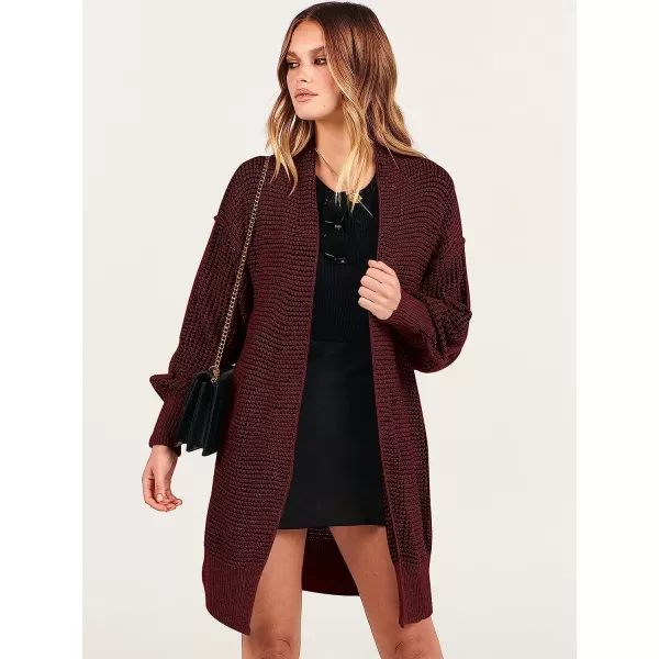 imageANRABESS Womens Oversized Cardigan Sweater Long Sleeve Open Front Chunky Waffle Knit Ribbed Hem Coatigan OutwearBurgundy