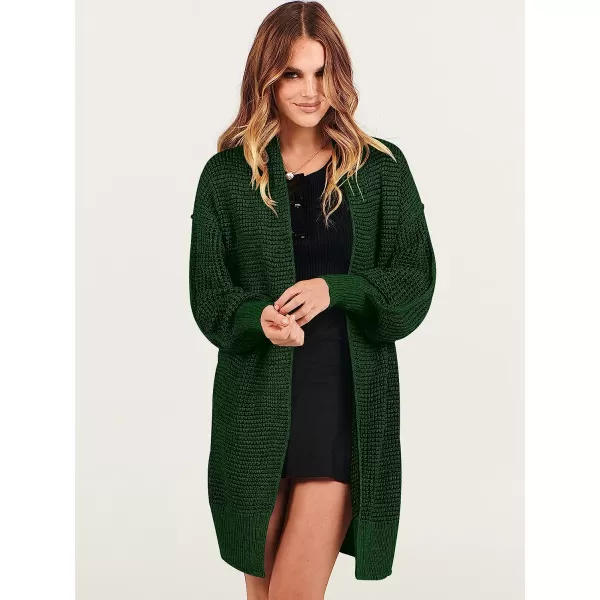 imageANRABESS Womens Oversized Cardigan Sweater Long Sleeve Open Front Chunky Waffle Knit Ribbed Hem Coatigan OutwearGreen