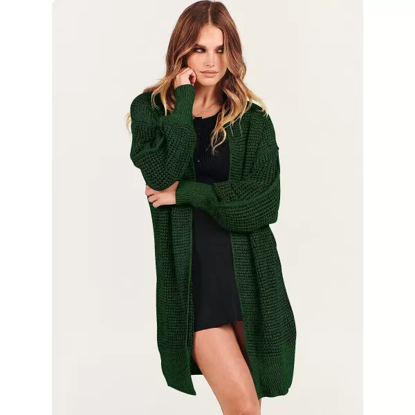 imageANRABESS Womens Oversized Cardigan Sweater Long Sleeve Open Front Chunky Waffle Knit Ribbed Hem Coatigan OutwearGreen