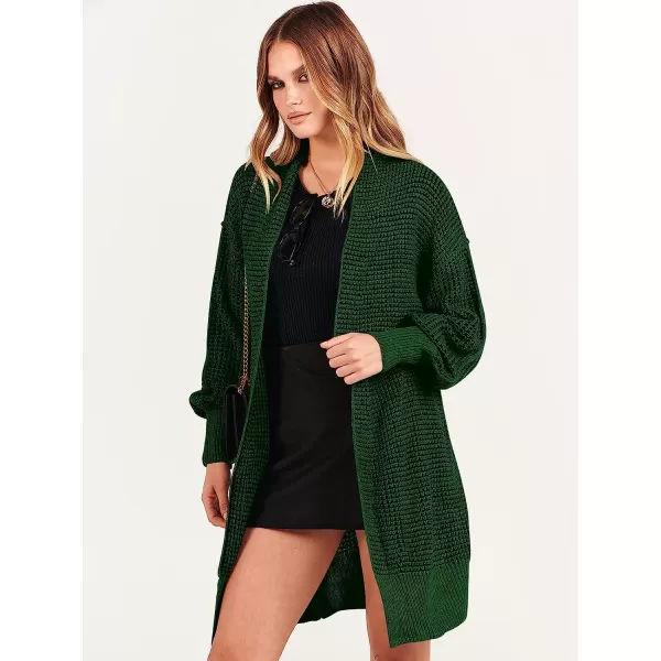 imageANRABESS Womens Oversized Cardigan Sweater Long Sleeve Open Front Chunky Waffle Knit Ribbed Hem Coatigan OutwearGreen