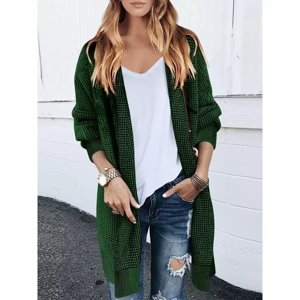 imageANRABESS Womens Oversized Cardigan Sweater Long Sleeve Open Front Chunky Waffle Knit Ribbed Hem Coatigan OutwearGreen