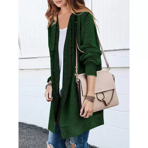 imageANRABESS Womens Oversized Cardigan Sweater Long Sleeve Open Front Chunky Waffle Knit Ribbed Hem Coatigan OutwearGreen