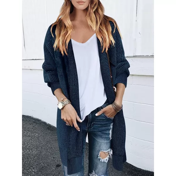 imageANRABESS Womens Oversized Cardigan Sweater Long Sleeve Open Front Chunky Waffle Knit Ribbed Hem Coatigan OutwearNavy Blue