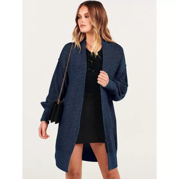 imageANRABESS Womens Oversized Cardigan Sweater Long Sleeve Open Front Chunky Waffle Knit Ribbed Hem Coatigan OutwearNavy Blue