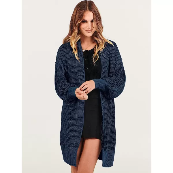 imageANRABESS Womens Oversized Cardigan Sweater Long Sleeve Open Front Chunky Waffle Knit Ribbed Hem Coatigan OutwearNavy Blue