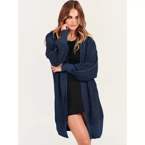 imageANRABESS Womens Oversized Cardigan Sweater Long Sleeve Open Front Chunky Waffle Knit Ribbed Hem Coatigan OutwearNavy Blue