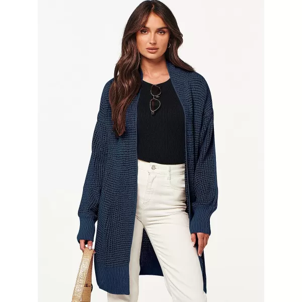 imageANRABESS Womens Oversized Cardigan Sweater Long Sleeve Open Front Chunky Waffle Knit Ribbed Hem Coatigan OutwearNavy Blue