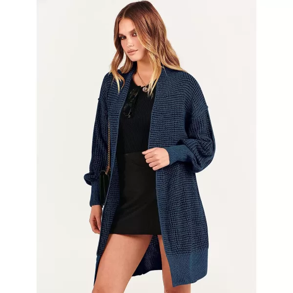 imageANRABESS Womens Oversized Cardigan Sweater Long Sleeve Open Front Chunky Waffle Knit Ribbed Hem Coatigan OutwearNavy Blue