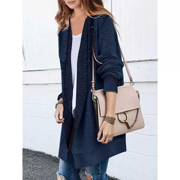 imageANRABESS Womens Oversized Cardigan Sweater Long Sleeve Open Front Chunky Waffle Knit Ribbed Hem Coatigan OutwearNavy Blue