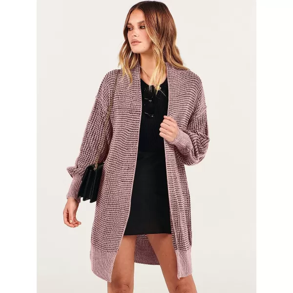 imageANRABESS Womens Oversized Cardigan Sweater Long Sleeve Open Front Chunky Waffle Knit Ribbed Hem Coatigan OutwearPink