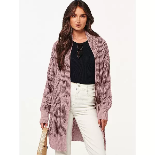 imageANRABESS Womens Oversized Cardigan Sweater Long Sleeve Open Front Chunky Waffle Knit Ribbed Hem Coatigan OutwearPink