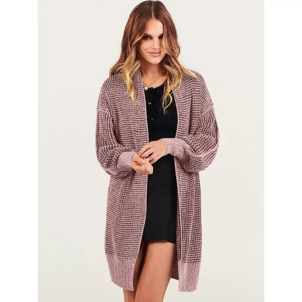 imageANRABESS Womens Oversized Cardigan Sweater Long Sleeve Open Front Chunky Waffle Knit Ribbed Hem Coatigan OutwearPink