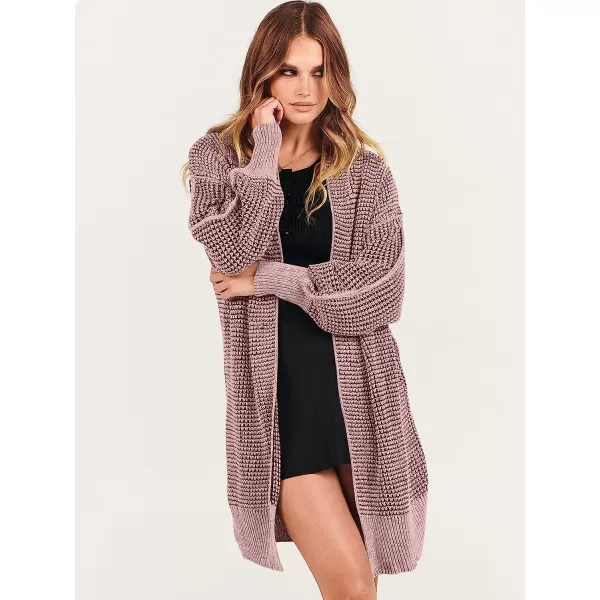 imageANRABESS Womens Oversized Cardigan Sweater Long Sleeve Open Front Chunky Waffle Knit Ribbed Hem Coatigan OutwearPink