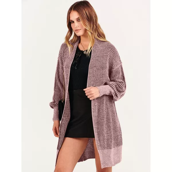 imageANRABESS Womens Oversized Cardigan Sweater Long Sleeve Open Front Chunky Waffle Knit Ribbed Hem Coatigan OutwearPink