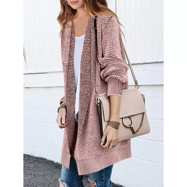 imageANRABESS Womens Oversized Cardigan Sweater Long Sleeve Open Front Chunky Waffle Knit Ribbed Hem Coatigan OutwearPink