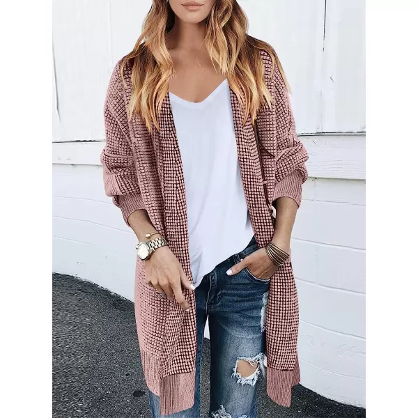 imageANRABESS Womens Oversized Cardigan Sweater Long Sleeve Open Front Chunky Waffle Knit Ribbed Hem Coatigan OutwearPink