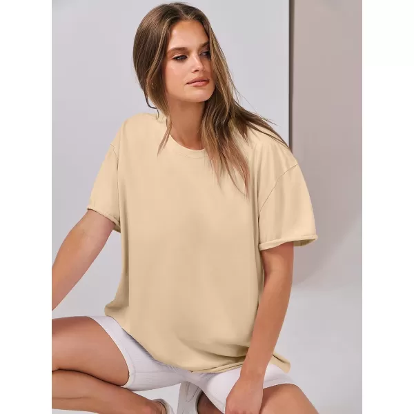 imageANRABESS Womens Oversized Casual Loose Fit Short Sleeve Crewneck Summer Trendy TShirts Tops BlouseApricot