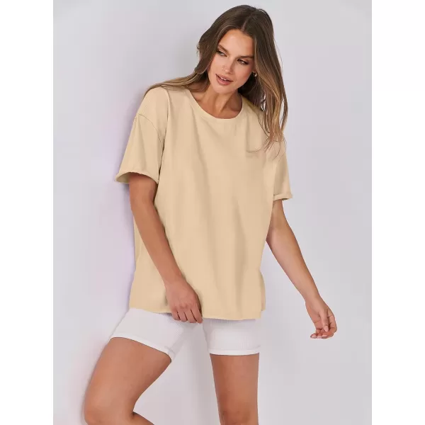 imageANRABESS Womens Oversized Casual Loose Fit Short Sleeve Crewneck Summer Trendy TShirts Tops BlouseApricot