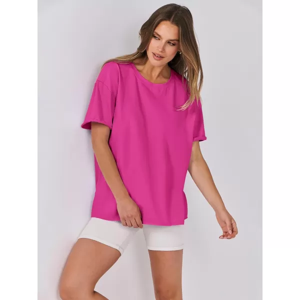 imageANRABESS Womens Oversized Casual Loose Fit Short Sleeve Crewneck Summer Trendy TShirts Tops BlouseHot Pink