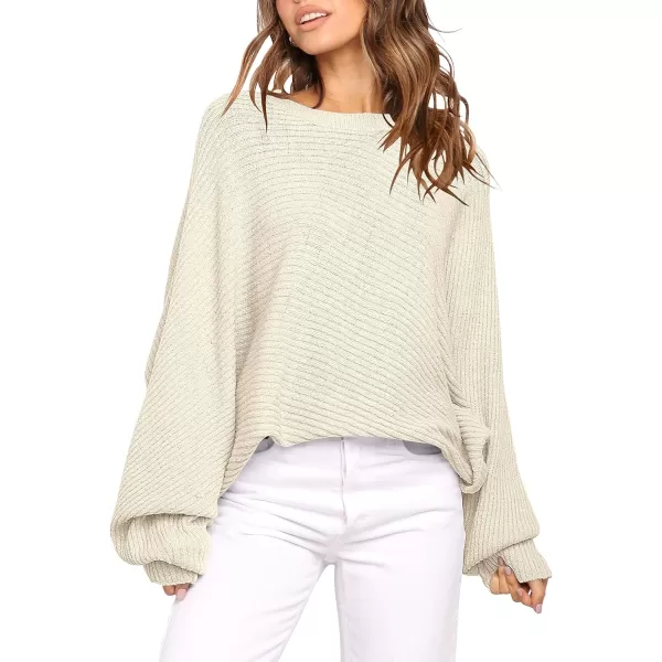 imageANRABESS Womens Oversized Crewneck Sweater Batwing Puff Long Sleeve Ribbed Slouchy Pullover SweaterApricot