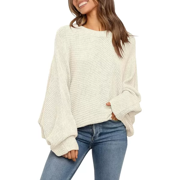imageANRABESS Womens Oversized Crewneck Sweater Batwing Puff Long Sleeve Ribbed Slouchy Pullover SweaterApricot