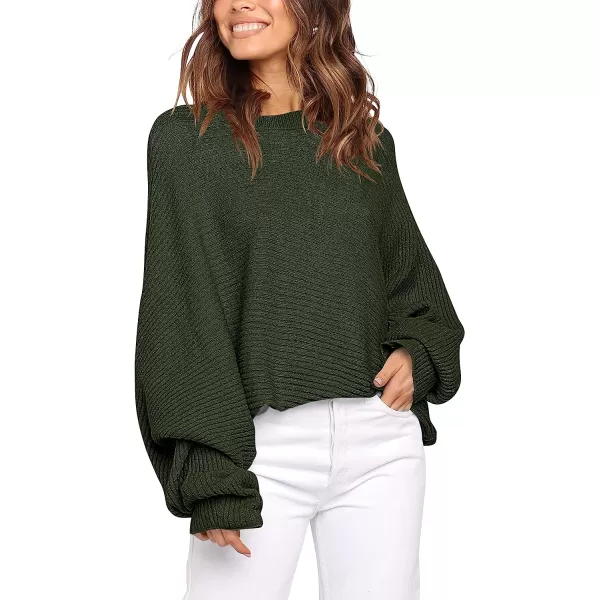 imageANRABESS Womens Oversized Crewneck Sweater Batwing Puff Long Sleeve Ribbed Slouchy Pullover SweaterArmy Green