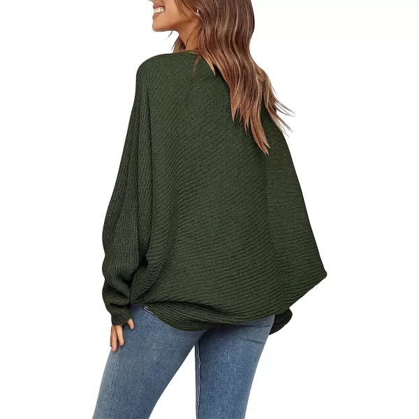 imageANRABESS Womens Oversized Crewneck Sweater Batwing Puff Long Sleeve Ribbed Slouchy Pullover SweaterArmy Green