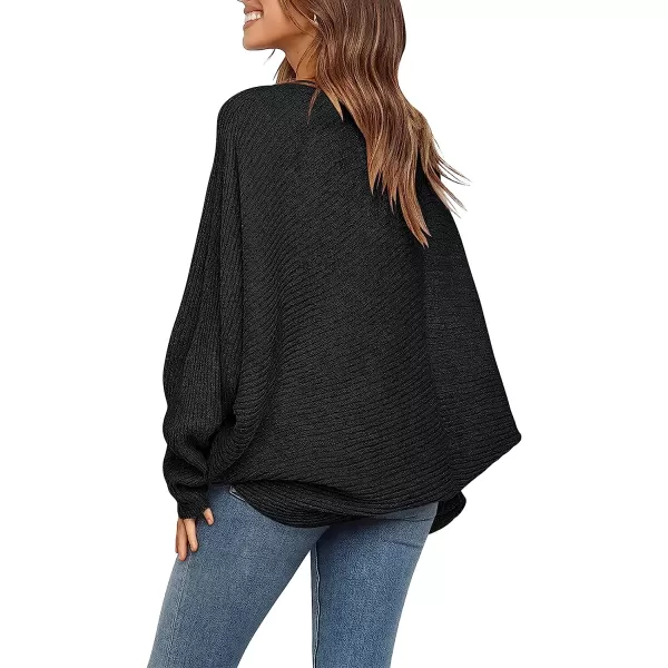 imageANRABESS Womens Oversized Crewneck Sweater Batwing Puff Long Sleeve Ribbed Slouchy Pullover SweaterBlack