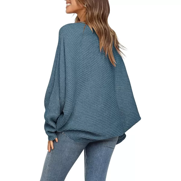 imageANRABESS Womens Oversized Crewneck Sweater Batwing Puff Long Sleeve Ribbed Slouchy Pullover SweaterBlue