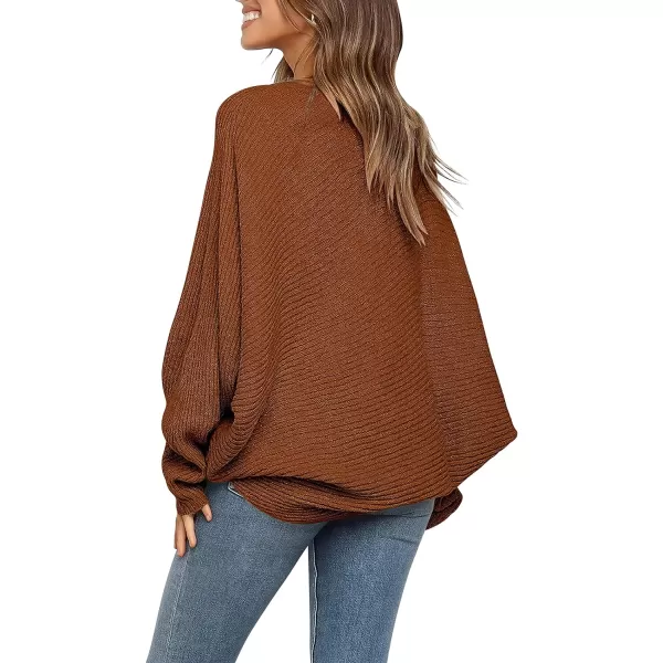 imageANRABESS Womens Oversized Crewneck Sweater Batwing Puff Long Sleeve Ribbed Slouchy Pullover SweaterBrown