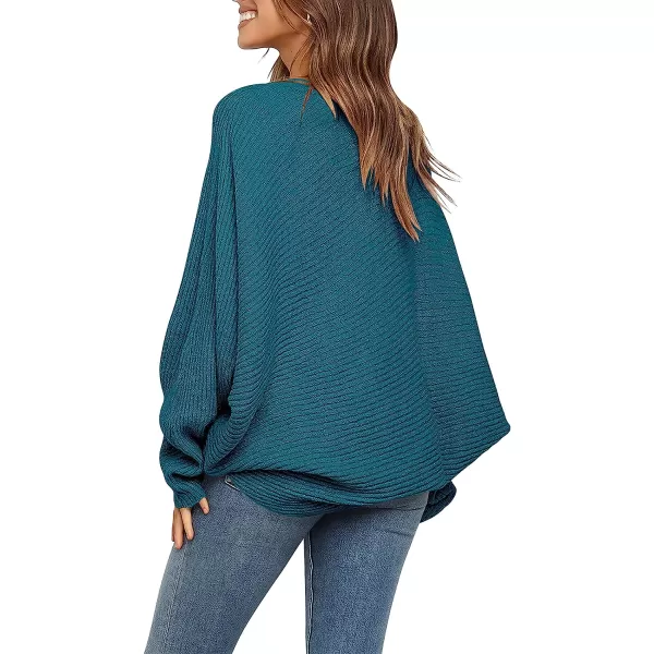 imageANRABESS Womens Oversized Crewneck Sweater Batwing Puff Long Sleeve Ribbed Slouchy Pullover SweaterDenim Blue