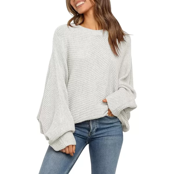 imageANRABESS Womens Oversized Crewneck Sweater Batwing Puff Long Sleeve Ribbed Slouchy Pullover SweaterGray