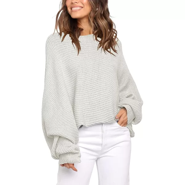 imageANRABESS Womens Oversized Crewneck Sweater Batwing Puff Long Sleeve Ribbed Slouchy Pullover SweaterGray
