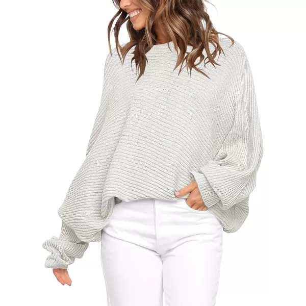 imageANRABESS Womens Oversized Crewneck Sweater Batwing Puff Long Sleeve Ribbed Slouchy Pullover SweaterGray