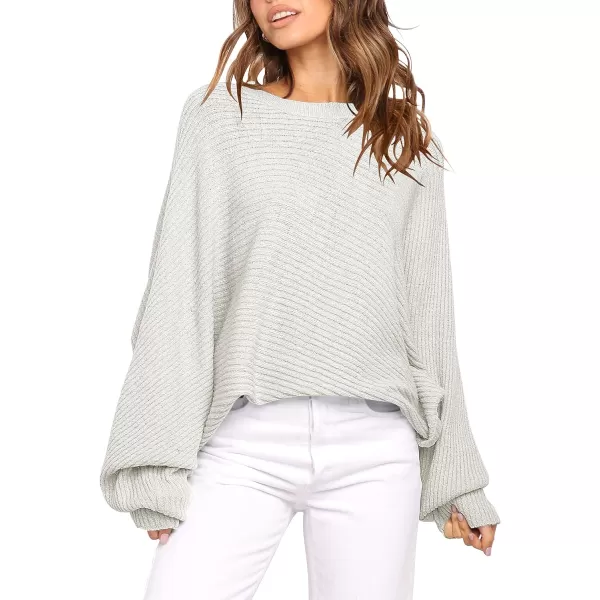 imageANRABESS Womens Oversized Crewneck Sweater Batwing Puff Long Sleeve Ribbed Slouchy Pullover SweaterGray