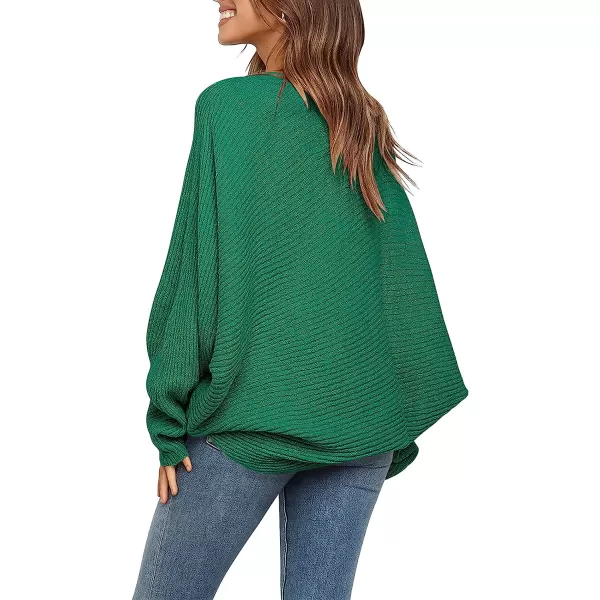 imageANRABESS Womens Oversized Crewneck Sweater Batwing Puff Long Sleeve Ribbed Slouchy Pullover SweaterGreen