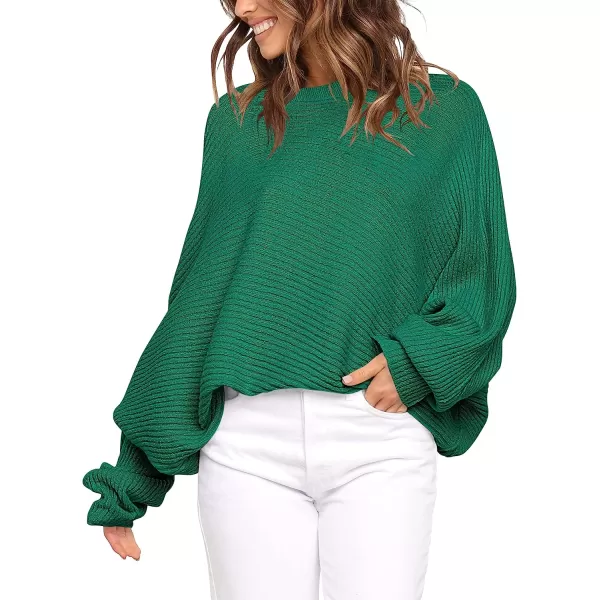 imageANRABESS Womens Oversized Crewneck Sweater Batwing Puff Long Sleeve Ribbed Slouchy Pullover SweaterGreen