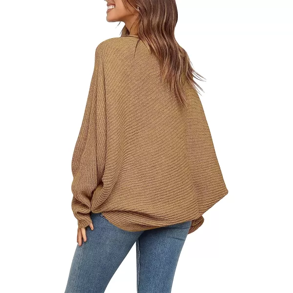imageANRABESS Womens Oversized Crewneck Sweater Batwing Puff Long Sleeve Ribbed Slouchy Pullover SweaterKhaki