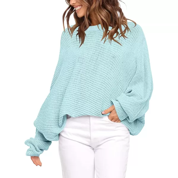 imageANRABESS Womens Oversized Crewneck Sweater Batwing Puff Long Sleeve Ribbed Slouchy Pullover SweaterLight Blue
