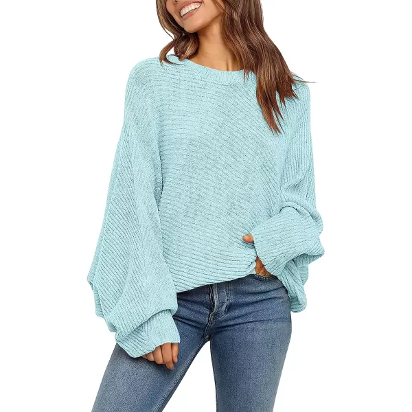 imageANRABESS Womens Oversized Crewneck Sweater Batwing Puff Long Sleeve Ribbed Slouchy Pullover SweaterLight Blue