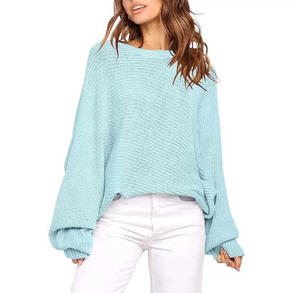 imageANRABESS Womens Oversized Crewneck Sweater Batwing Puff Long Sleeve Ribbed Slouchy Pullover SweaterLight Blue