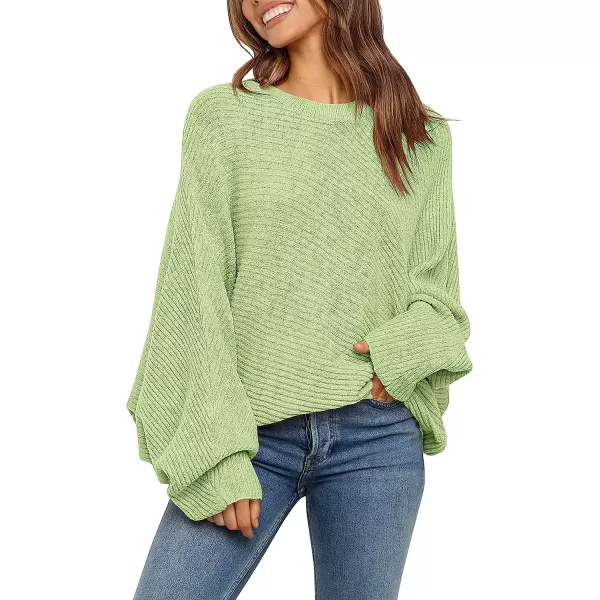 imageANRABESS Womens Oversized Crewneck Sweater Batwing Puff Long Sleeve Ribbed Slouchy Pullover SweaterPea