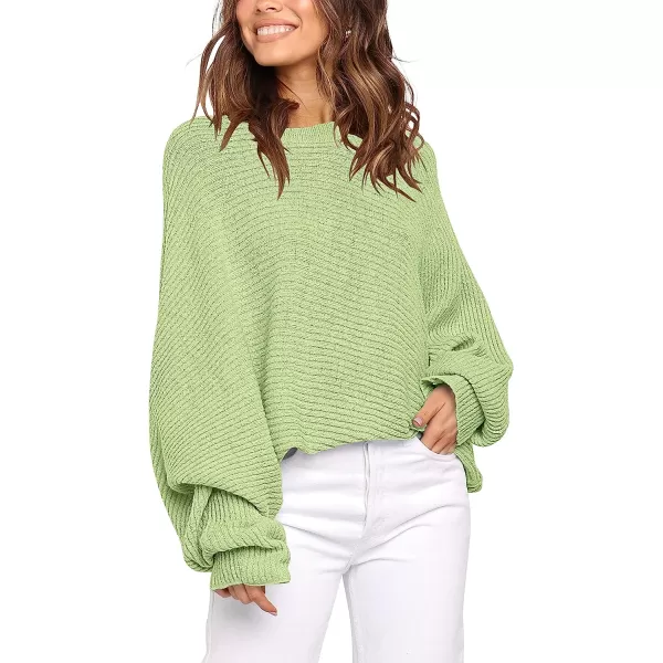 imageANRABESS Womens Oversized Crewneck Sweater Batwing Puff Long Sleeve Ribbed Slouchy Pullover SweaterPea