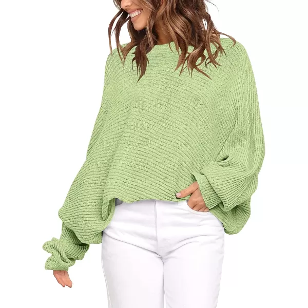 imageANRABESS Womens Oversized Crewneck Sweater Batwing Puff Long Sleeve Ribbed Slouchy Pullover SweaterPea
