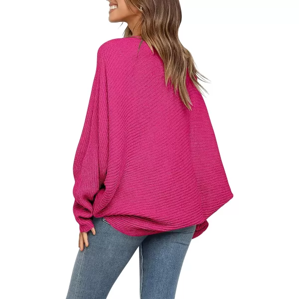 imageANRABESS Womens Oversized Crewneck Sweater Batwing Puff Long Sleeve Ribbed Slouchy Pullover SweaterRose