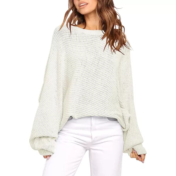 imageANRABESS Womens Oversized Crewneck Sweater Batwing Puff Long Sleeve Ribbed Slouchy Pullover SweaterWhite