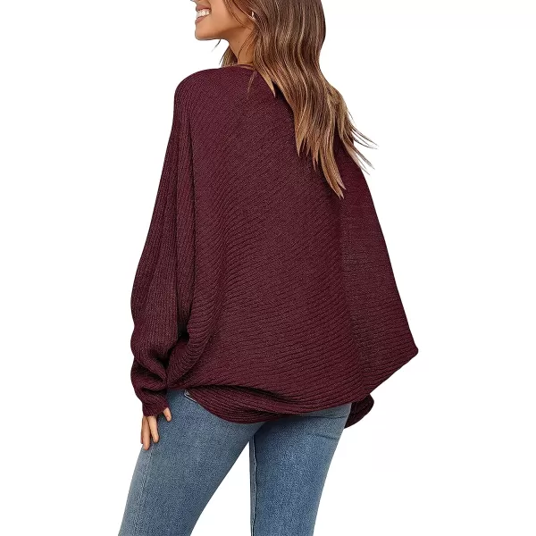 imageANRABESS Womens Oversized Crewneck Sweater Batwing Puff Long Sleeve Ribbed Slouchy Pullover SweaterWine Red