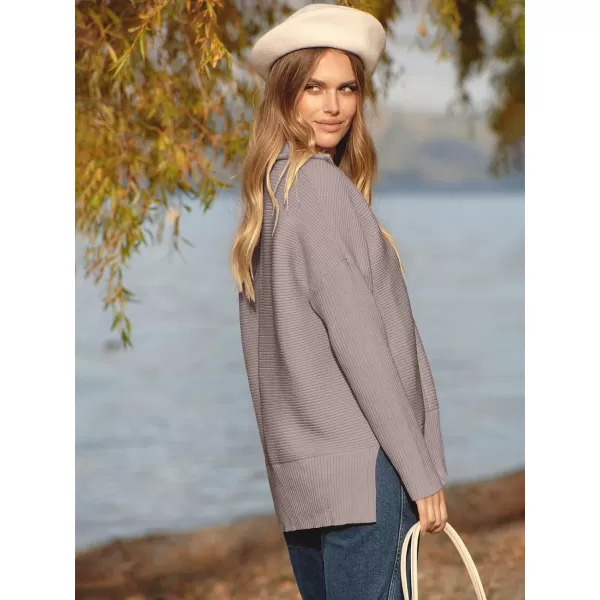 imageANRABESS Womens Oversized Half Zip Sweater Casual Knit Pullover Tunic Sweater with Slit 2023 Trendy Fall Winter ClothesAlmond