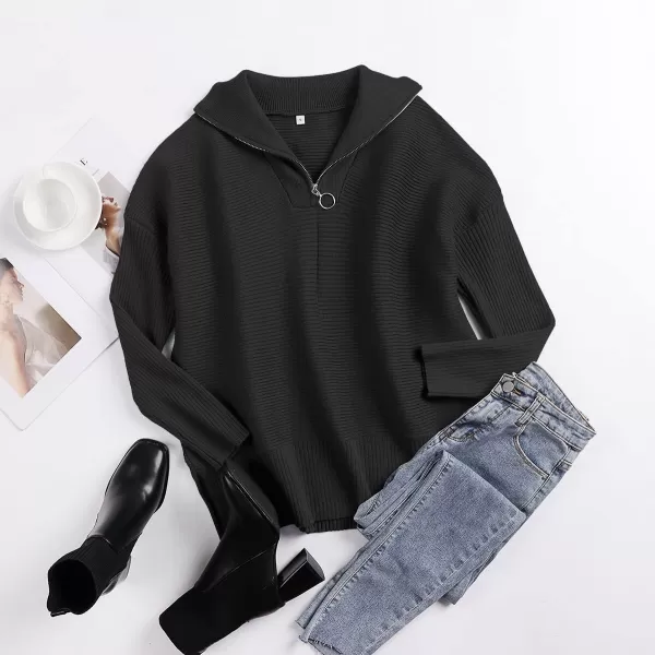 imageANRABESS Womens Oversized Half Zip Sweater Casual Knit Pullover Tunic Sweater with Slit 2023 Trendy Fall Winter ClothesBlack